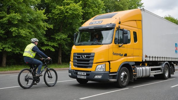 How can cyclists ensure their safety when sharing the road with heavy vehicles in the UK?